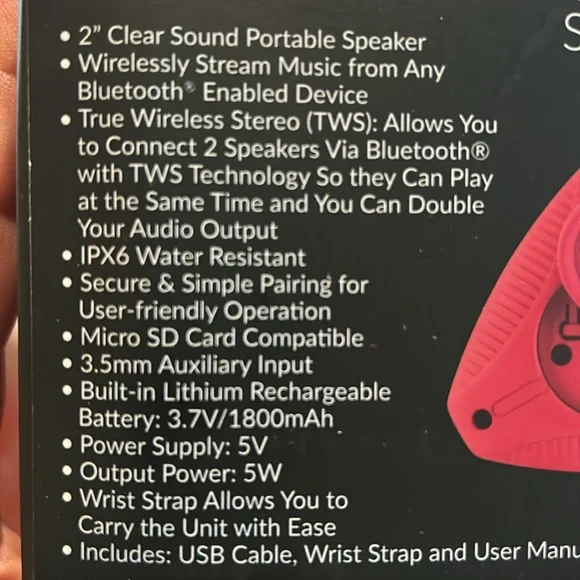 NWT Supersonic IPX6 Water Resistant Bluetooth Speaker - Picture 3 of 3